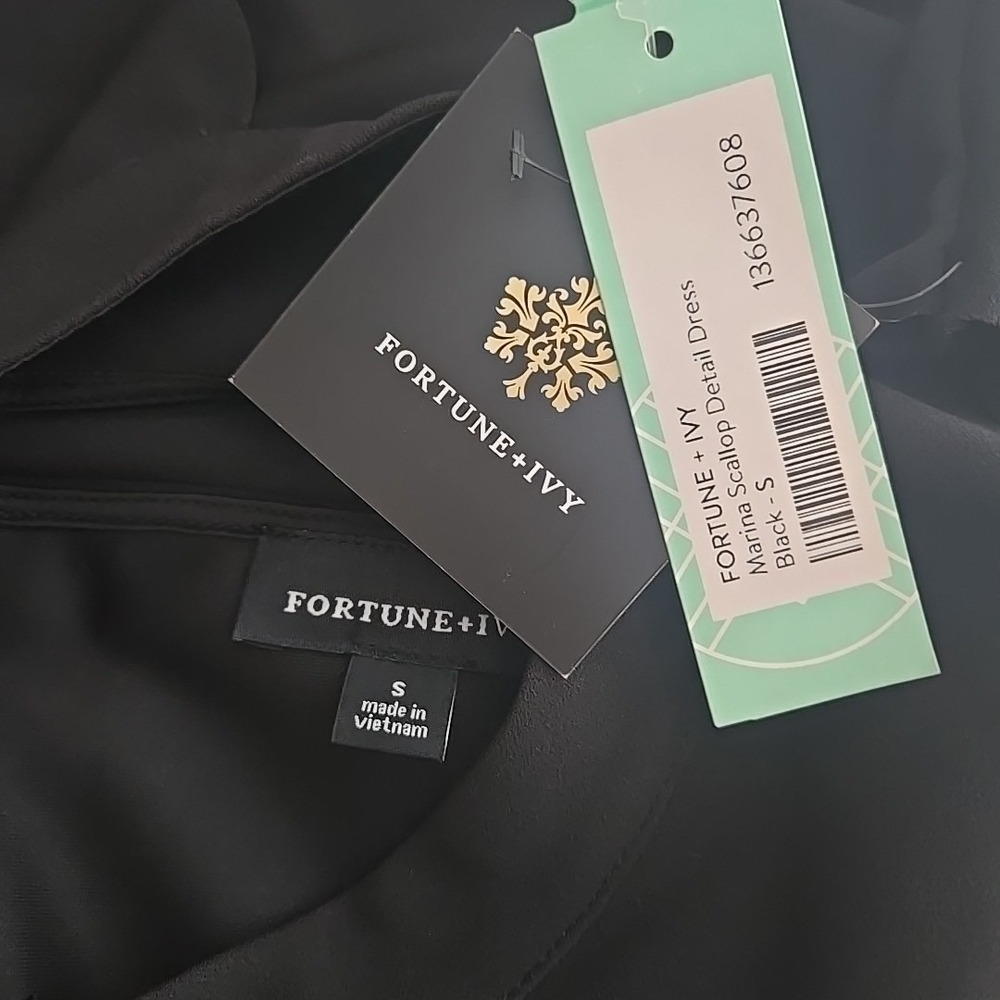 Fortune & Ivy Marina Black Scallop Detail Mini Dress Sleeveless High Neck Small - Picture 7 of 9